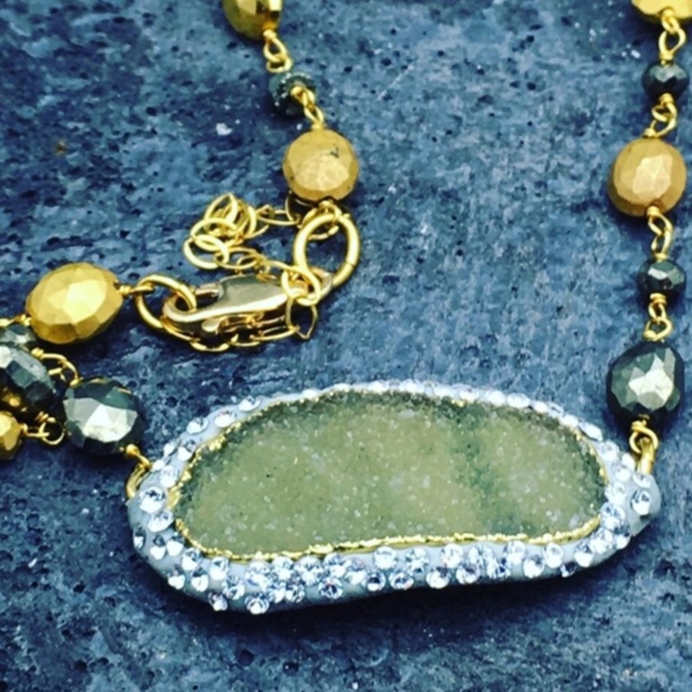 Matana pave green druzy with Pyrite necklace